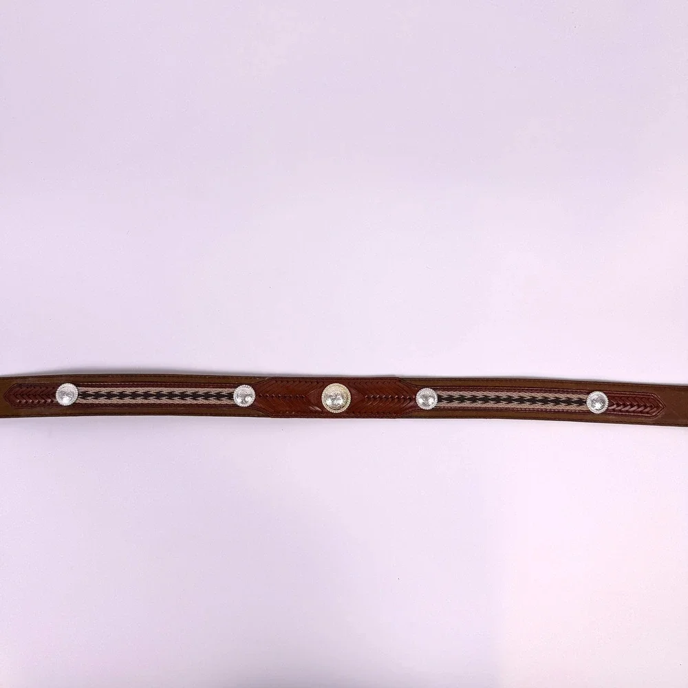 Tony Lama Belt Western Mens 40 Brown Leather Horsehair Concho Cowpoke Cowboy